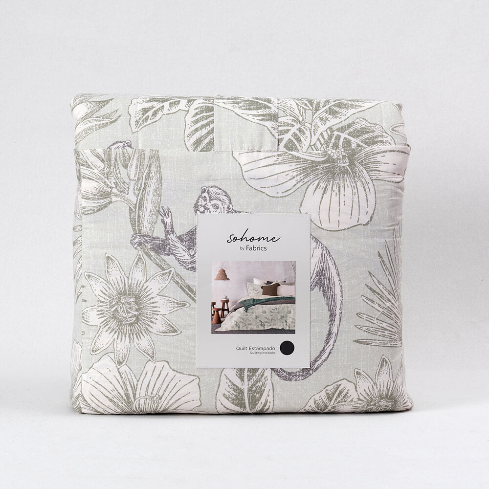 Cubrecama Quilt Estampado Aroha 1.5 Plazas Verde