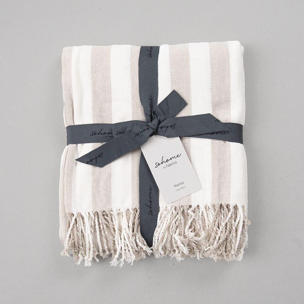 Manta Chenilla Líneas Beige