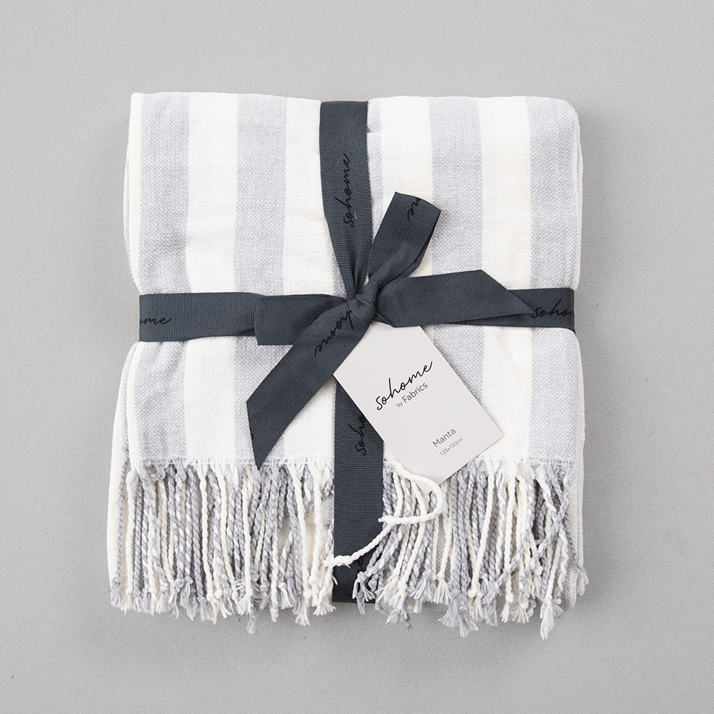 Manta Chenilla Líneas Perla