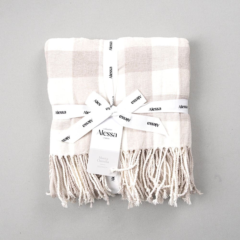 Manta Chenilla Vichy Beige