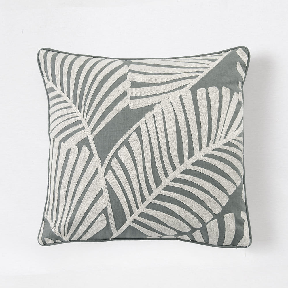 Cojín Bordado Hojas 45x45cm Verde