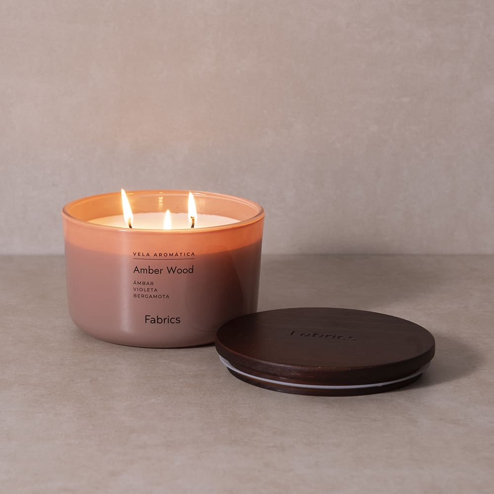 Vela Vidrio Amber Wood