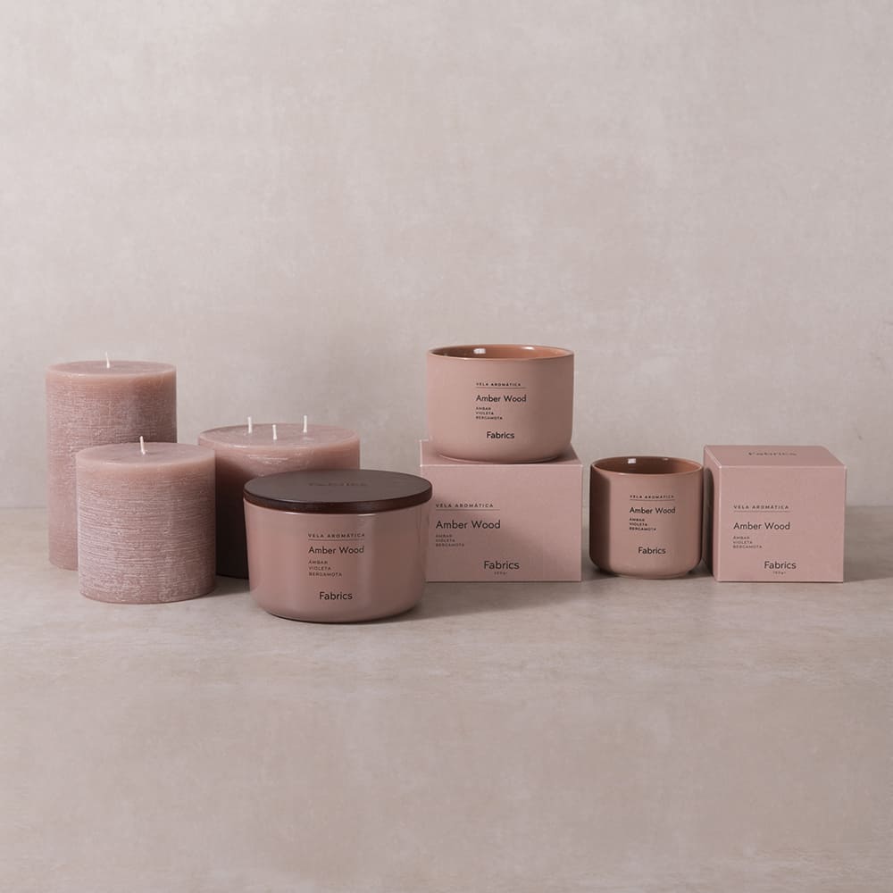 Vela Vidrio Amber Wood