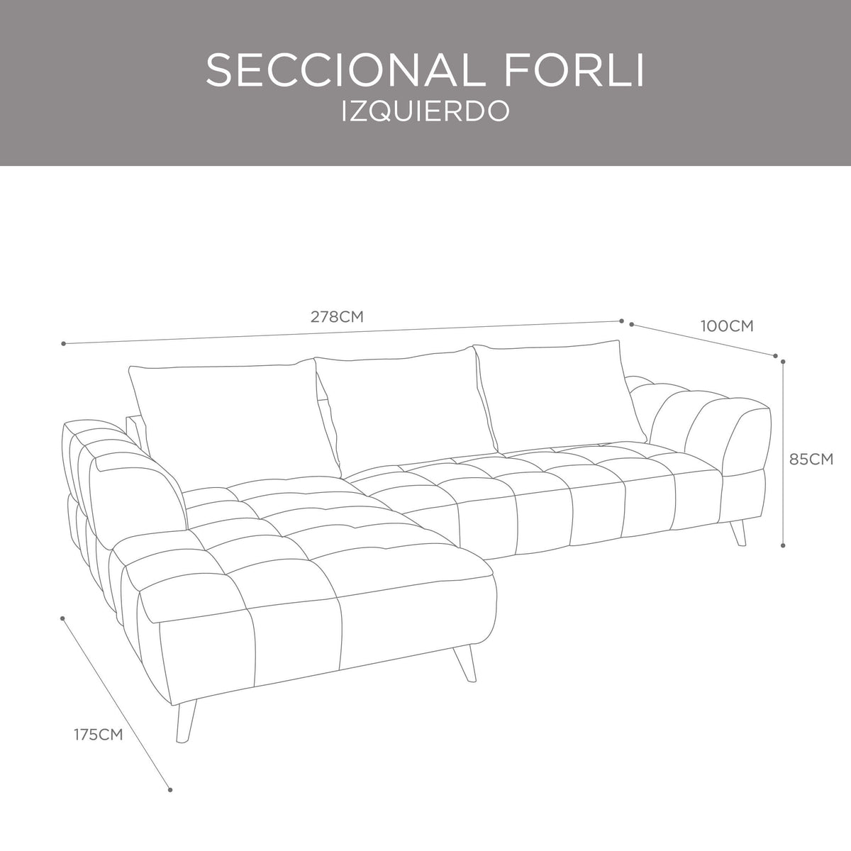 Seccional Forli Gris Oscuro Izquierdo