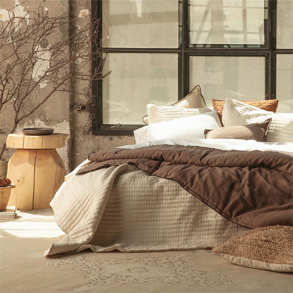 Cubrecama Quilt Lineal Sherpa 2 Plazas Crudo