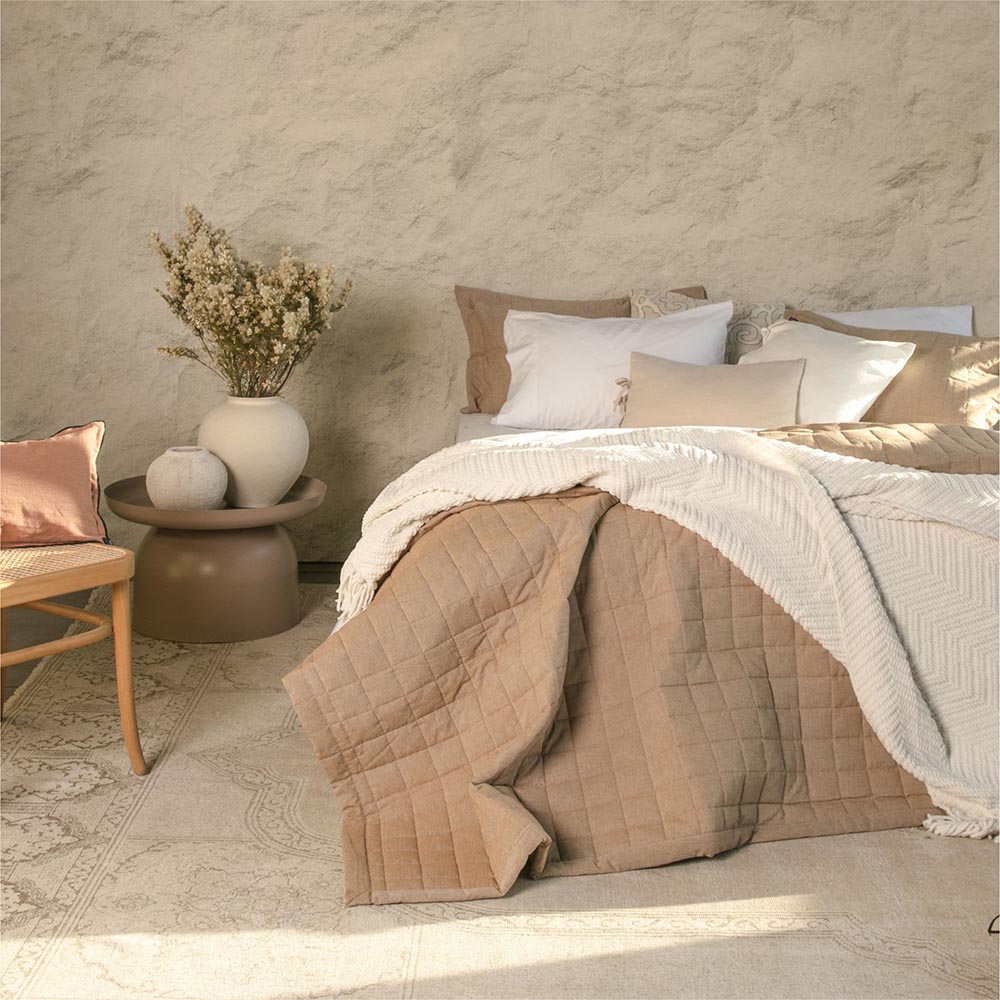 Cubrecama Quilt Oxford 2 Plazas Ocre