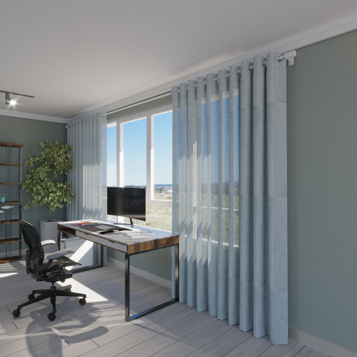 Set 2 Cortinas Velo Lisa 140x220cm Celeste