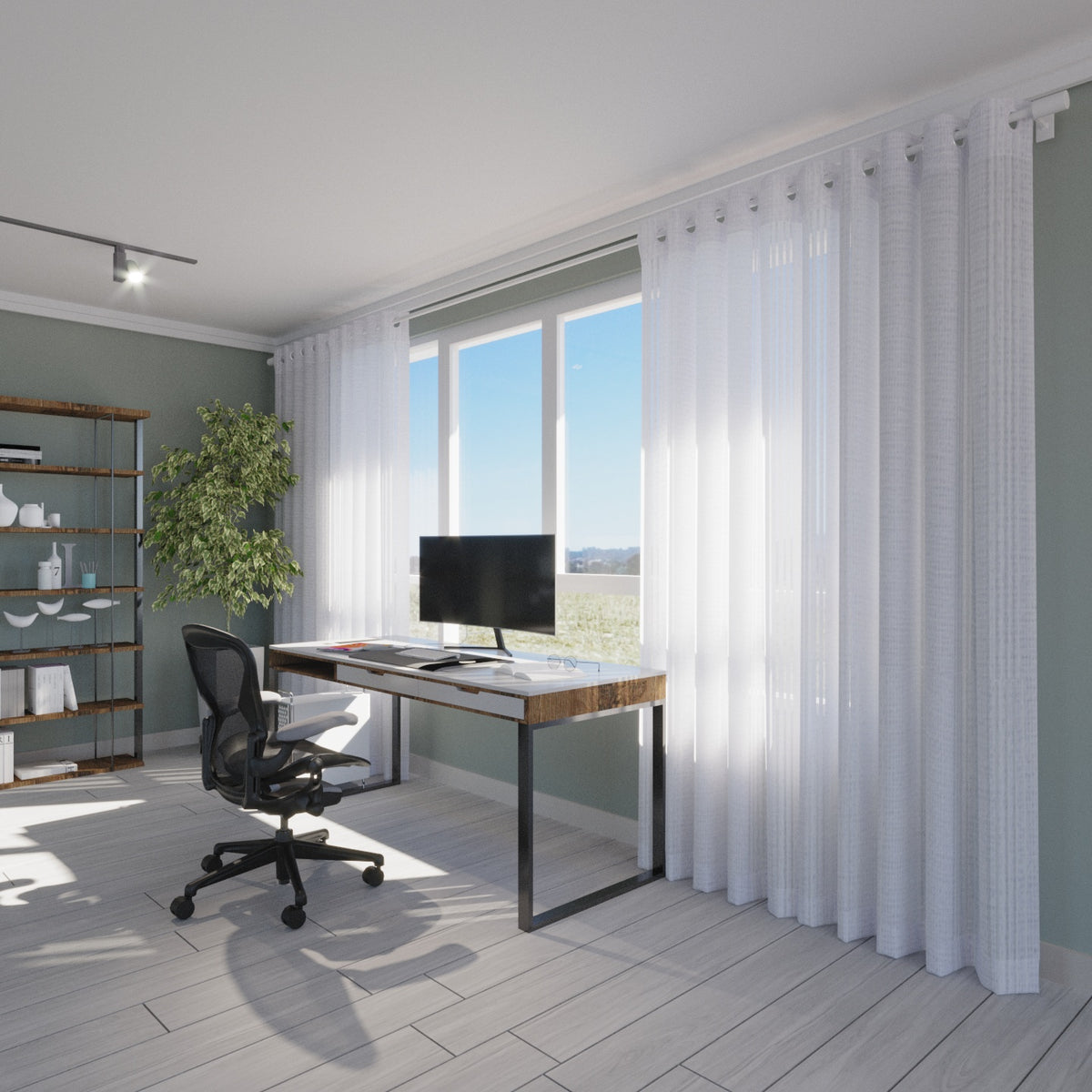 Cortina Velo Bordada Líneas 140x220cm Blanco