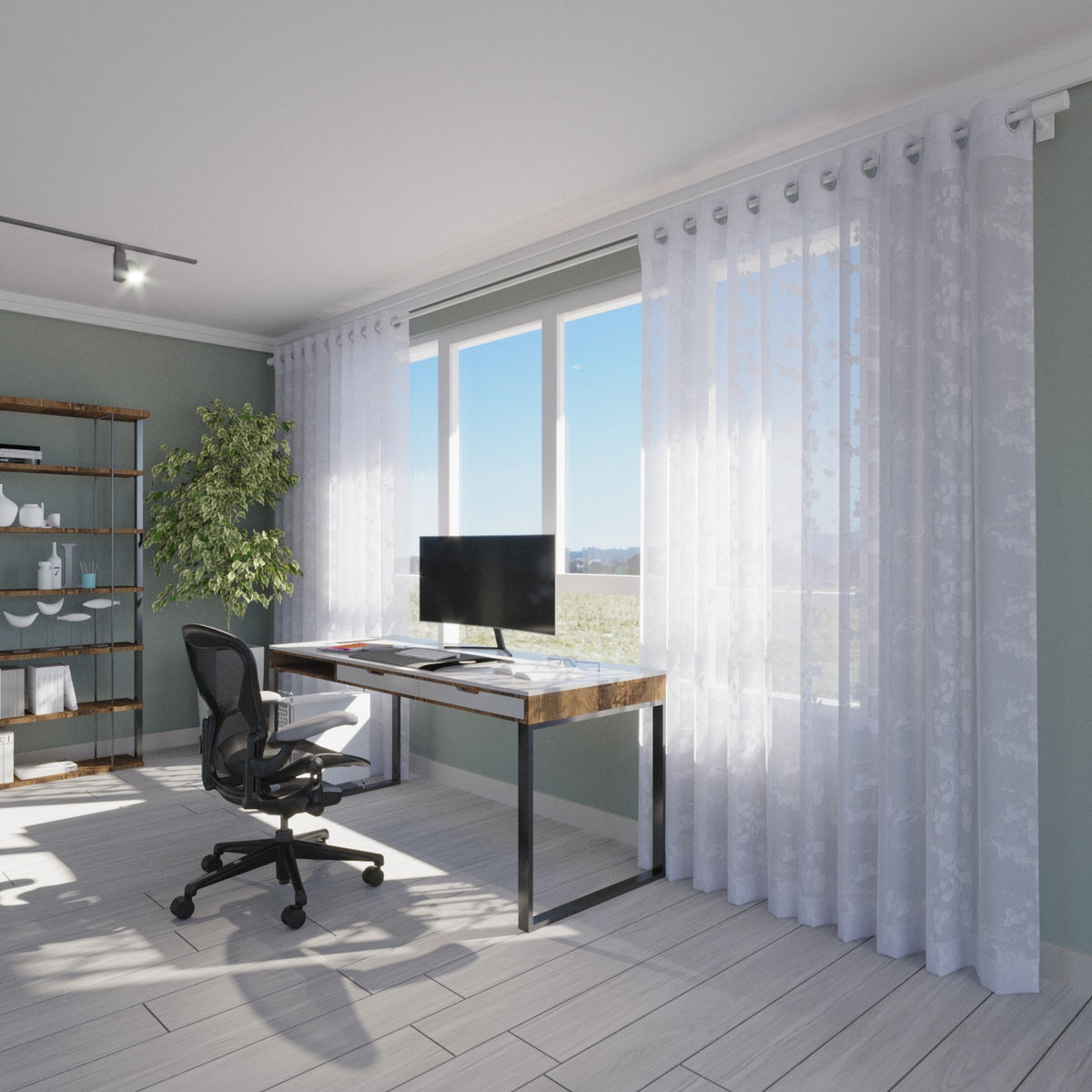 Cortina Velo Bordada 140x220cm Blanco