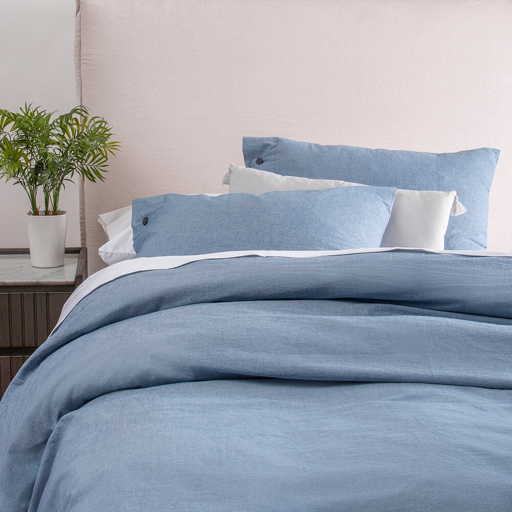 Funda de Plumón Algodón Chambray King Azul