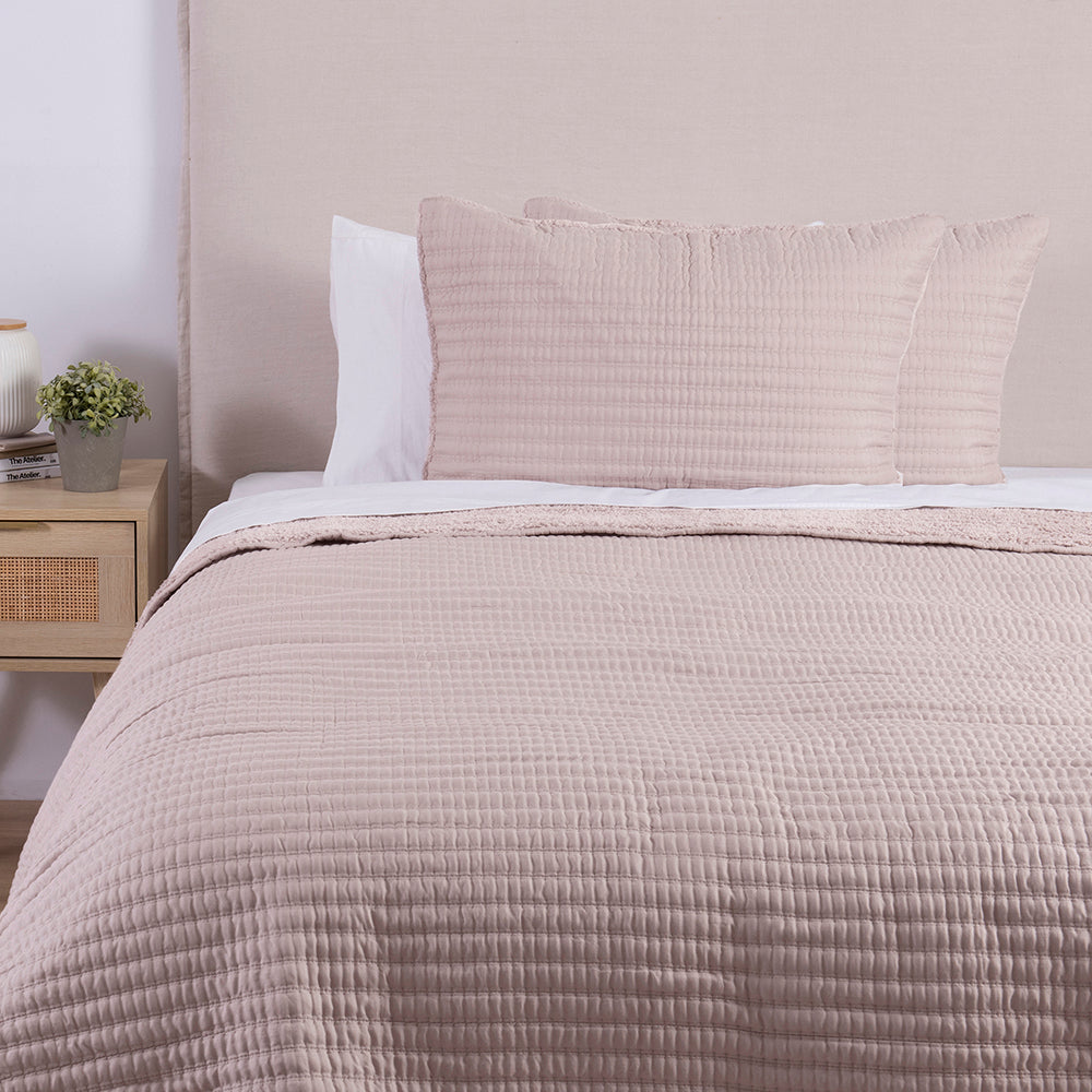 Cubrecama Quilt Lineal Sherpa King Malva