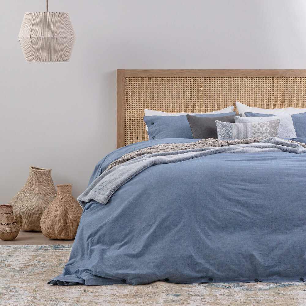 Funda de Plumón Algodón Chambray King Azul